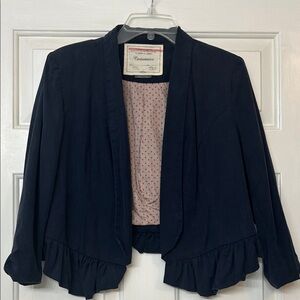 Cartonnier Navy Open-Front Ruffle Hem Blazer